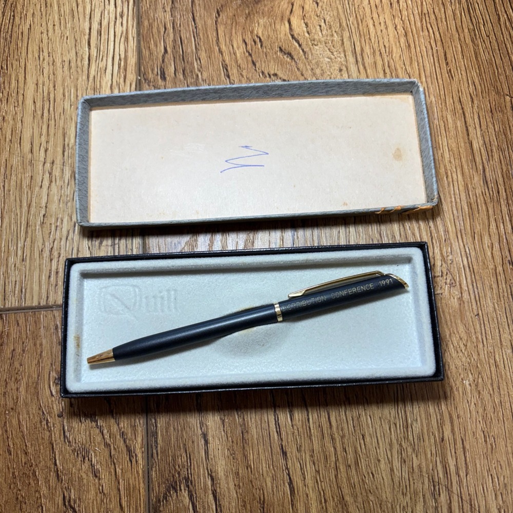 Vintage Quill Ballpoint Pen Matte Black Gold Trim Distribution Conference 1991